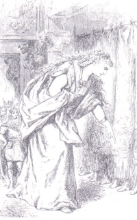 Boginja smučanja Skadi je živela med velikani na Islandiji. Ko je prišla na Norveško, so bil tamkajšnji prebivalci pravi palčki (slika A.&E. Keary: The Heroes of Asgard, London 1870).