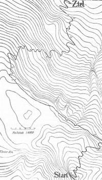  Načrt slaloma proge iz leta 1905 na Muckenkoglu. Po plastnicah se da videti, kako strma je bila ta proga.
