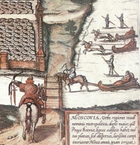 Sigismund (Žiga) Herberstein iz Vipave je sredi 16. stoletja dvakrat obiskal Rusijo kot odposlanec bavarskega kralja. V svoji knjigi Moskovski zapiski (latinski izvod leta 1549) je opisal smučanje v guberniji Perm, kjer so ljudje smučali nadeščicah, ki so jim rekli arte. Na sliki je videti tri smučarje, ki hodijo na smučeh in se odrivajo s kolcem. Prstno streme je bilo precej spredaj, da je ostala krivina zasukana navzgor med dvigom in potiskom smučke med korakom naprej in se ni zapičila v sneg.