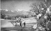 Drenovca si s Toškega čela ogledujeta Kamniške alpe (po 1910).