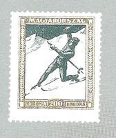 Smučanje Telemark, imenovani po istoimenski pokrajini na Norveškem, je pognalo korenine po letu 1870. Na sliki prva znamka s podobo smučanja, ko jo je izdala Madžarska(!) leta 1925.