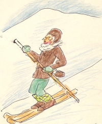 Bloški smučarji so bili na kratkih smučeh zelo hitri med spusti in ujeli švedske vojake z Marjeto (razglednica Svetozar Guček, sredina 1950-ih let).
