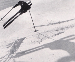  Prečni skok je odlični smučar izvedel na strmini v južnem ali kložastem snegu (Schneider, 1926).