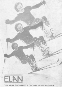  V učnih načrtih ZVUTS so bile tudi reklame. Na sliki bivši alpski tekmovalec,  študent medicine in učitelj smučanja Andrej Guček med zavojem s poskokom na grbini (1974).