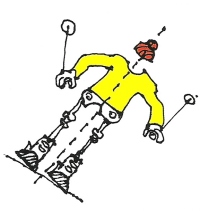  Milan Maver je narisal »okostnjaka«, da je ponazoril v knjigi telesno os smučarja v zarezni tehniki (1999). 