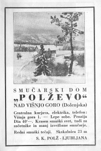 Oglas za Smučarski dom Polževo, smučarski koledar 1936.