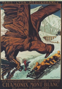  Plakat za olimpijske igre v Chamonixu, 1924. Orel nosi venec za zmagovalce. 